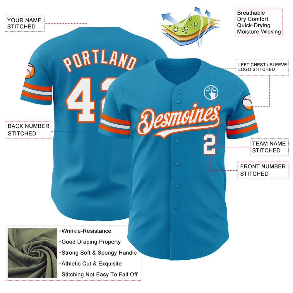 Custom Panther Blue White-Orange Authentic Baseball Jersey view 3