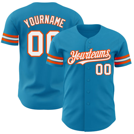 Custom Panther Blue White-Orange Authentic Baseball Jersey - Main View