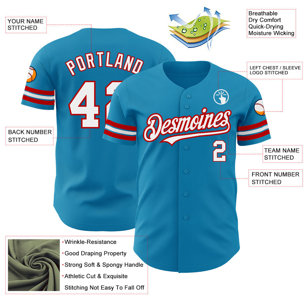 Custom Panther Blue White-Red Authentic Baseball Jersey view 3