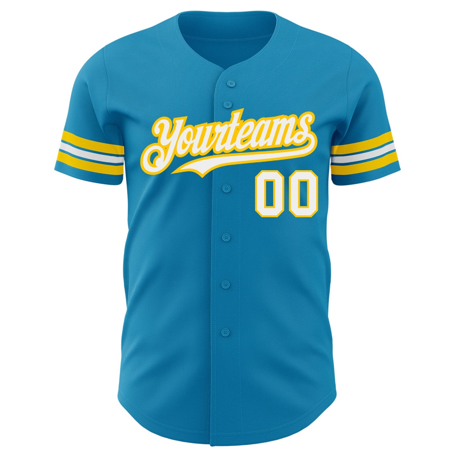 Custom Panther Blue White-Yellow Authentic Baseball Jersey view 2