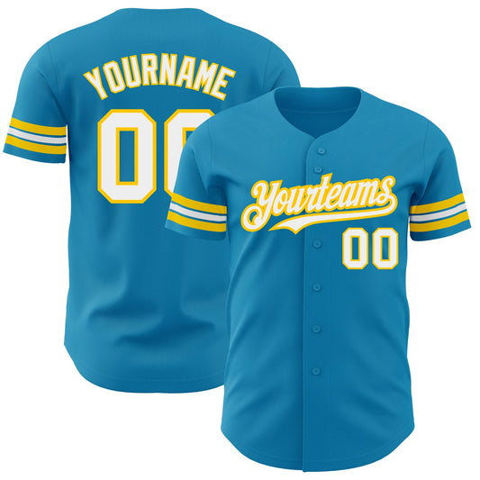 Custom Panther Blue White-Yellow Authentic Baseball Jersey - Main View