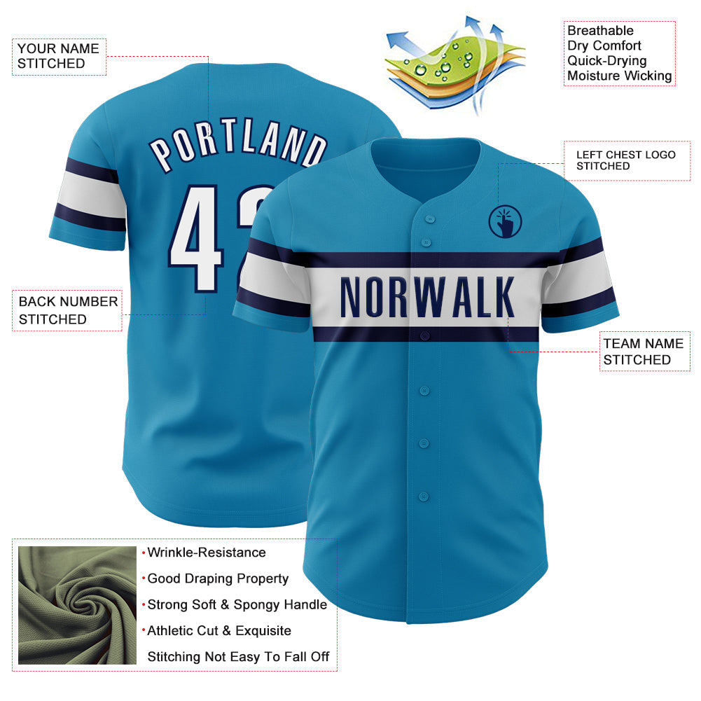 Custom Panther Blue White-Navy Authentic Baseball Jersey view 3