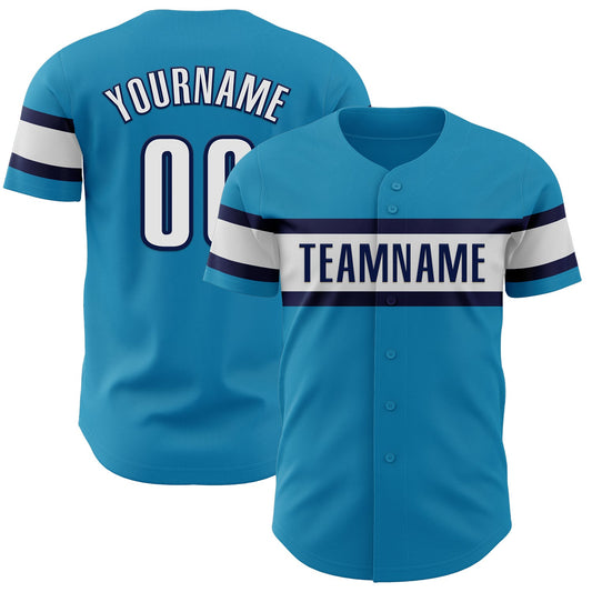 Custom Panther Blue White-Navy Authentic Baseball Jersey - Main View