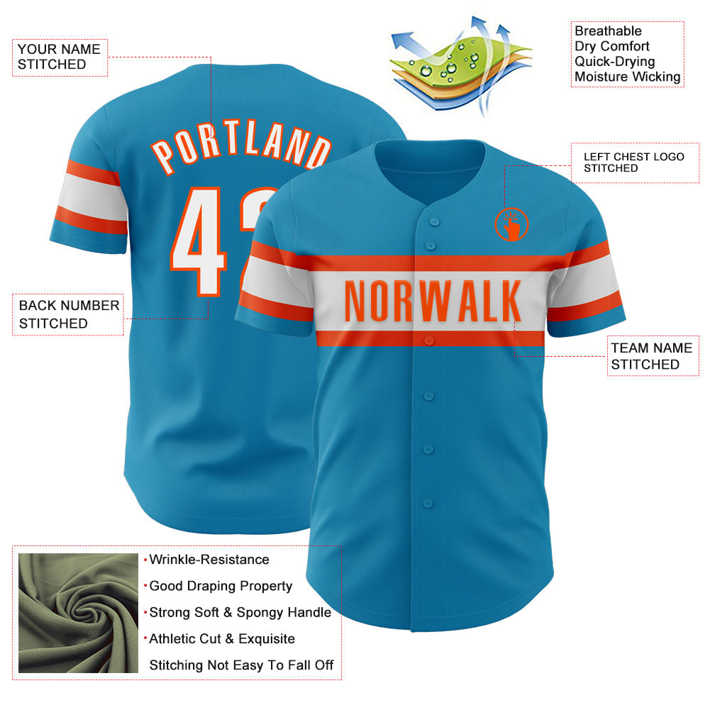 Custom Panther Blue White-Orange Authentic Baseball Jersey view 3