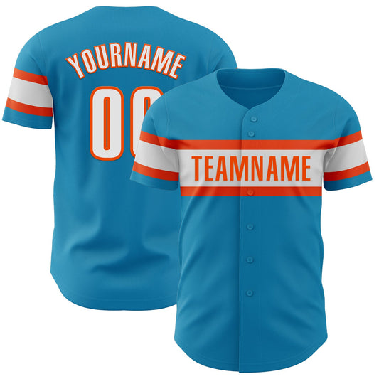 Custom Panther Blue White-Orange Authentic Baseball Jersey - Main View