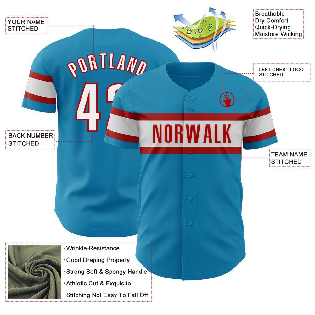 Custom Panther Blue White-Red Authentic Baseball Jersey view 3
