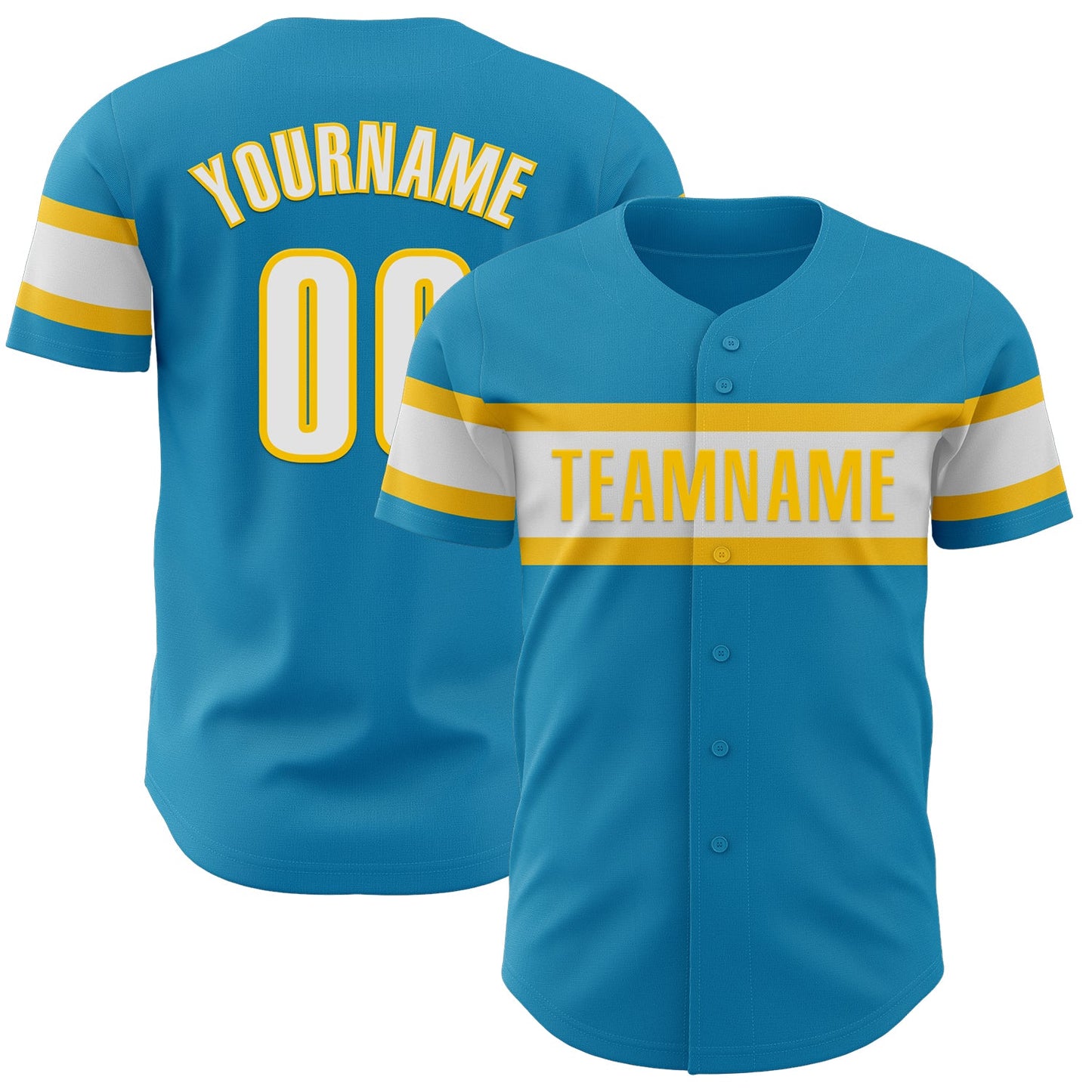 Custom Panther Blue White-Yellow Authentic Baseball Jersey - Main View