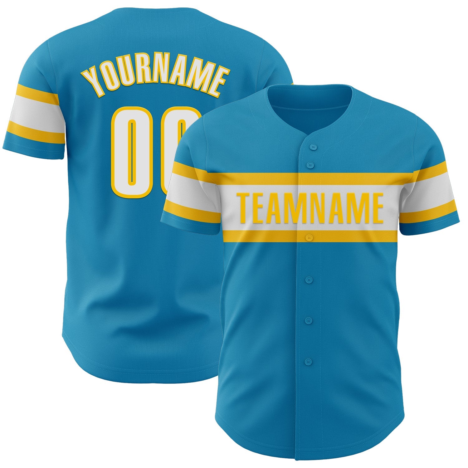 Custom Panther Blue White-Yellow Authentic Baseball Jersey - Main View
