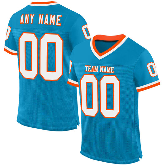 Custom Panther Blue White-Orange Mesh Authentic Throwback Football Jersey - Main View
