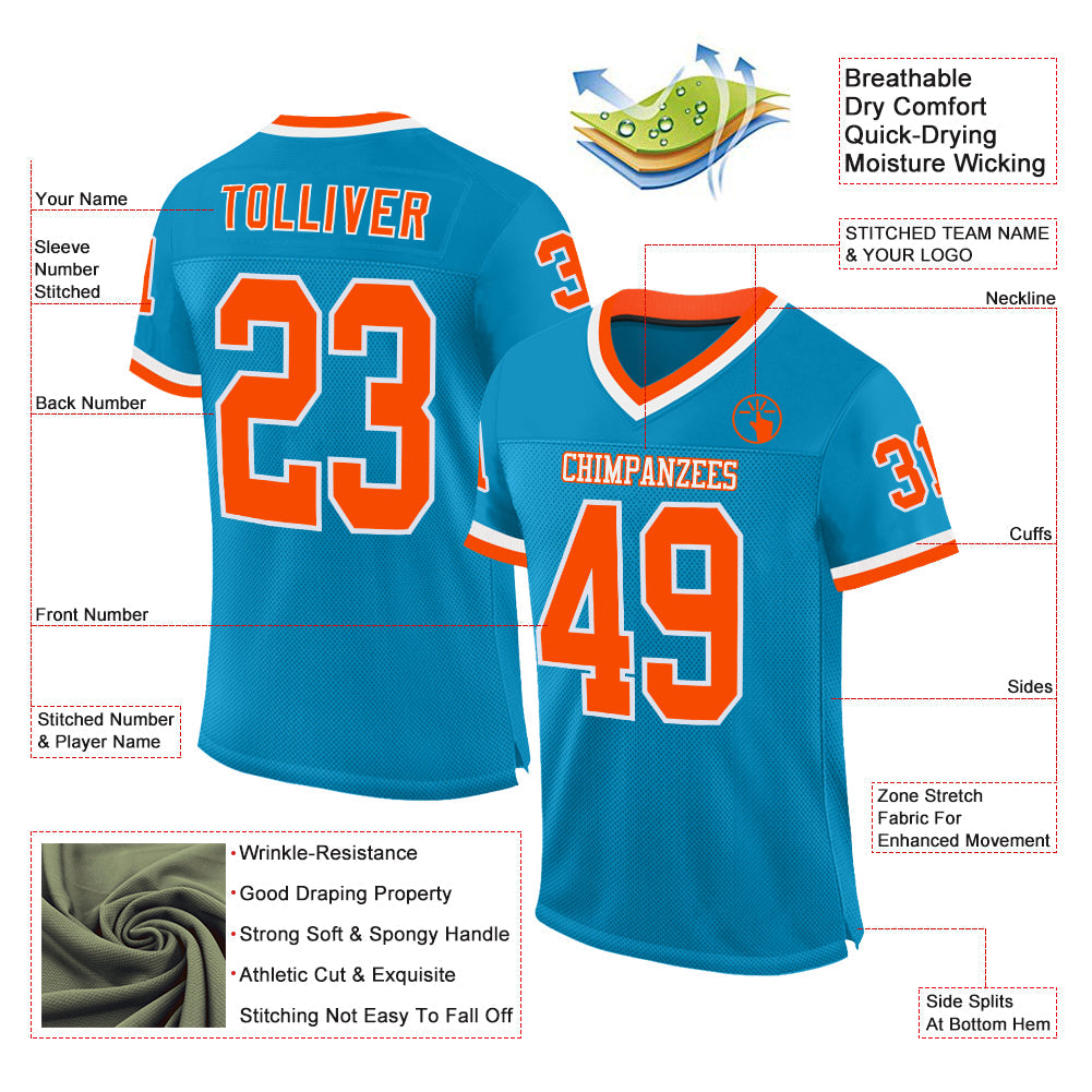 Custom Panther Blue Orange-White Mesh Authentic Throwback Football Jersey view 2