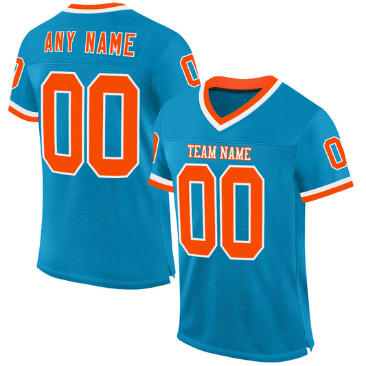 Custom Panther Blue Orange-White Mesh Authentic Throwback Football Jersey - Main View