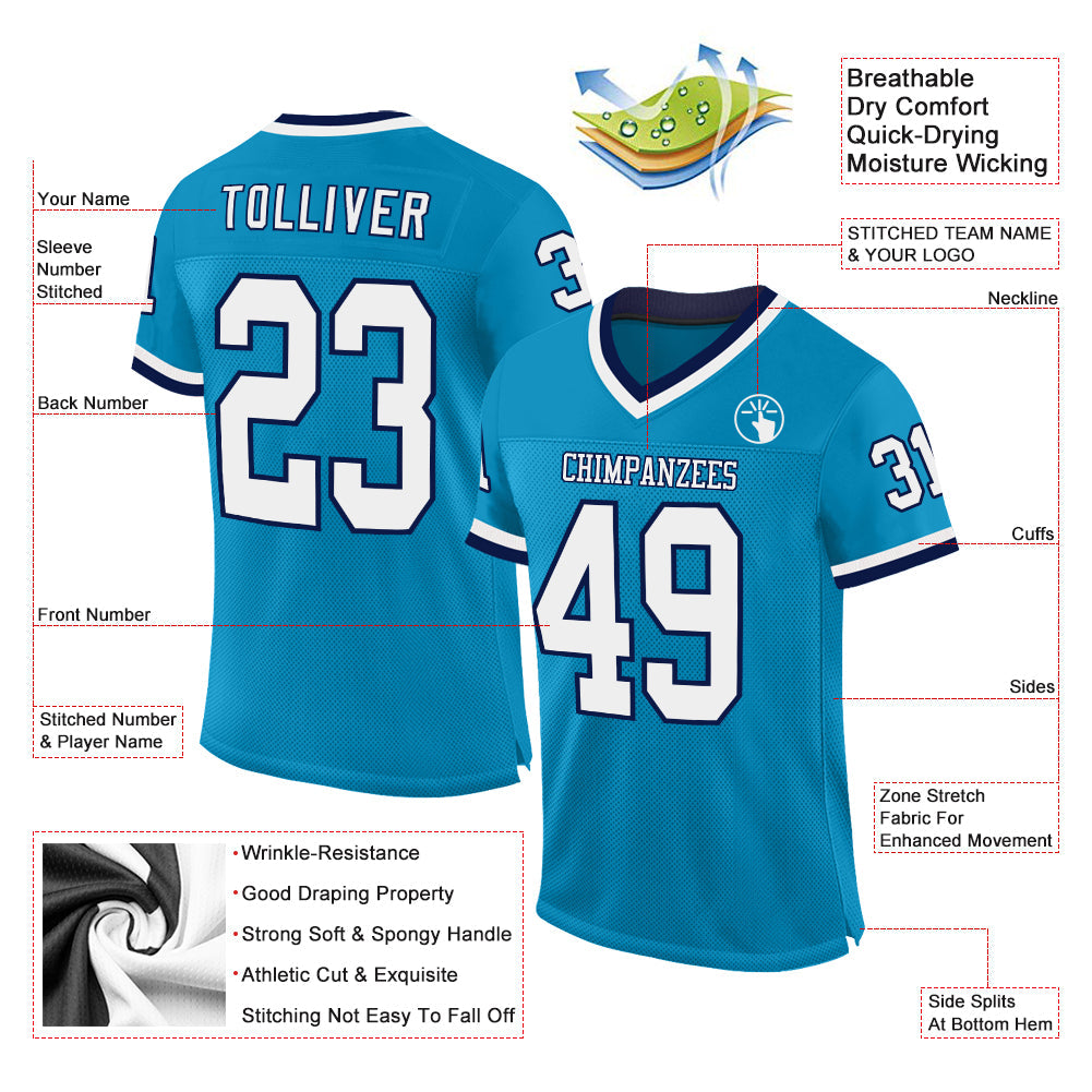 Custom Panther Blue White=Navy Mesh Authentic Throwback Football Jersey view 2