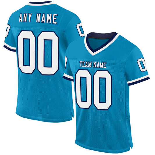 Custom Panther Blue White=Navy Mesh Authentic Throwback Football Jersey - Main View