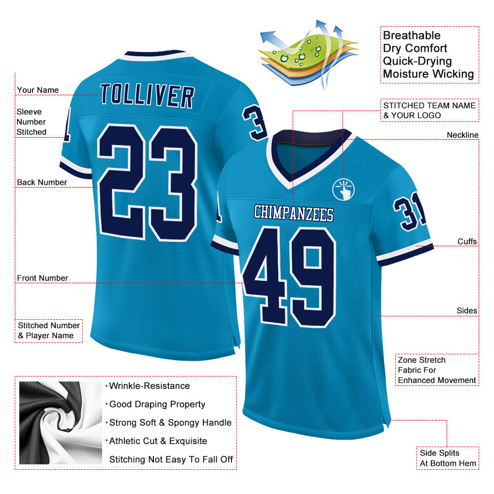 Custom Panther Blue Navy-White Mesh Authentic Throwback Football Jersey view 2