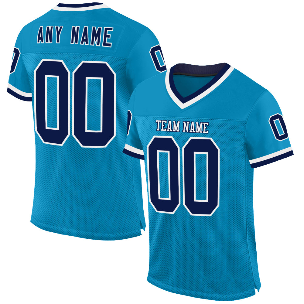 Custom Panther Blue Navy-White Mesh Authentic Throwback Football Jersey - Main View