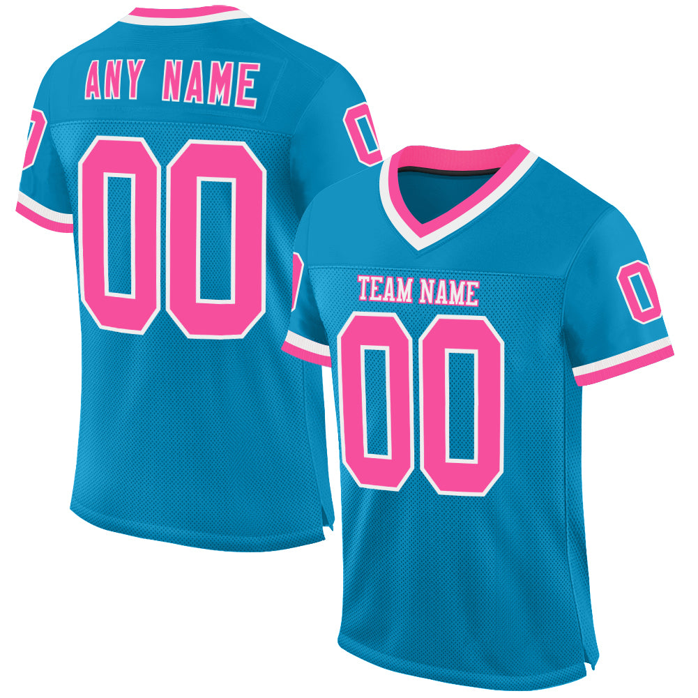 Custom Panther Blue Pink-White Mesh Authentic Throwback Football Jersey - Main View