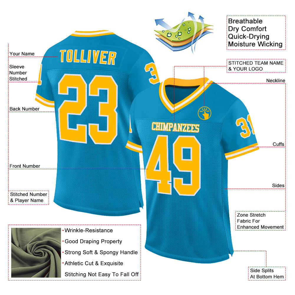 Custom Panther Blue Gold-White Mesh Authentic Throwback Football Jersey view 2