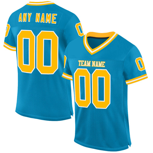 Custom Panther Blue Gold-White Mesh Authentic Throwback Football Jersey - Main View