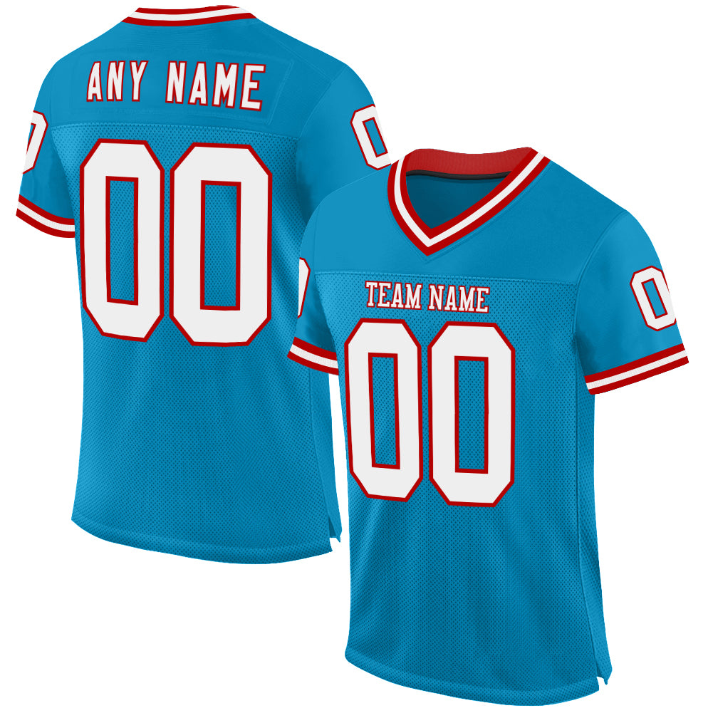 Custom Panther Blue White-Red Mesh Authentic Throwback Football Jersey - Main View