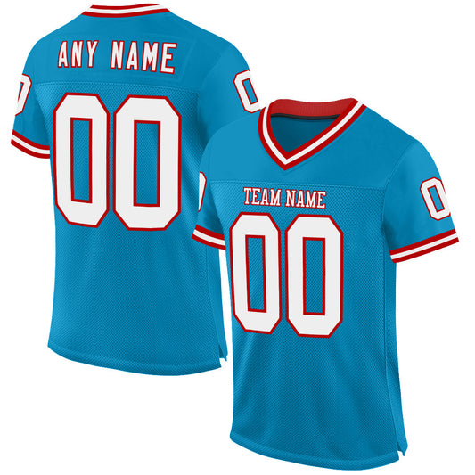 Custom Panther Blue White-Red Mesh Authentic Throwback Football Jersey - Main View