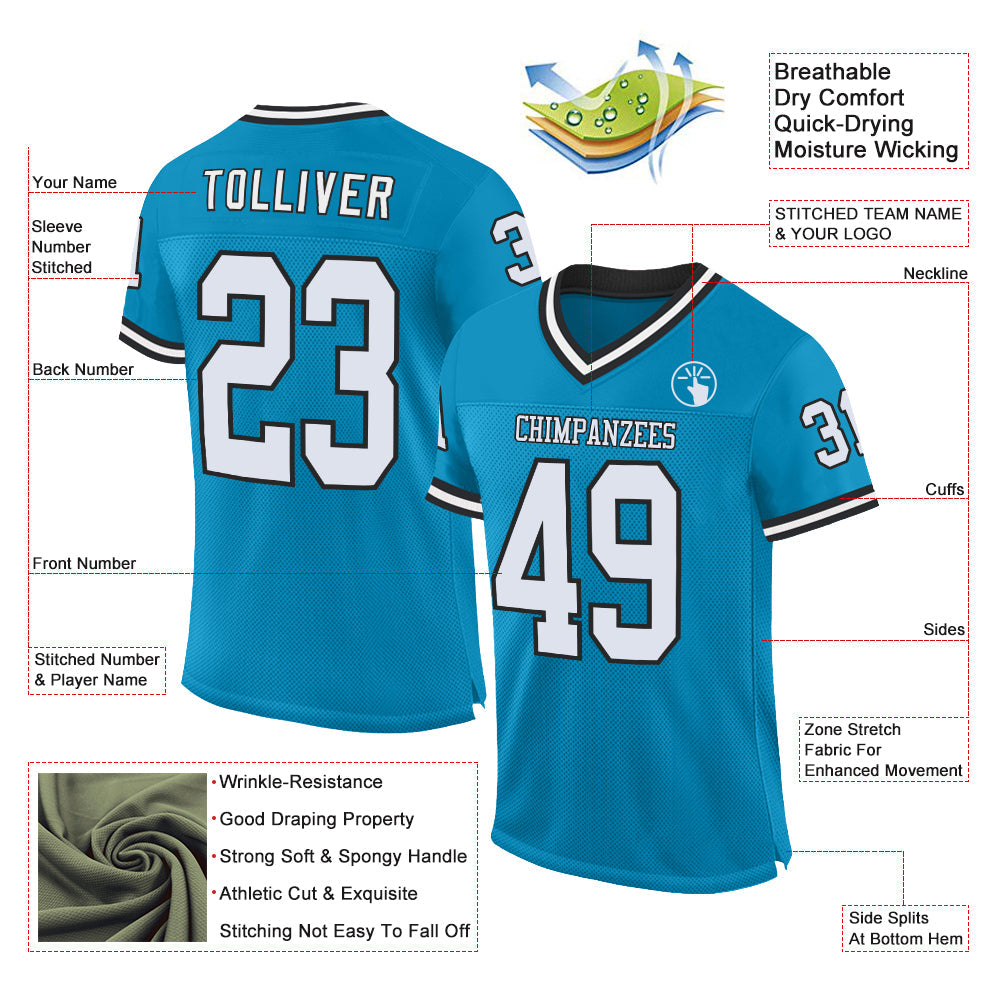Custom Panther Blue White-Black Mesh Authentic Throwback Football Jersey view 2