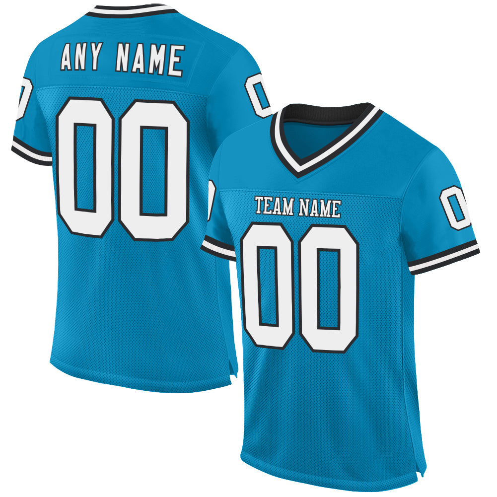 Custom Panther Blue White-Black Mesh Authentic Throwback Football Jersey - Main View