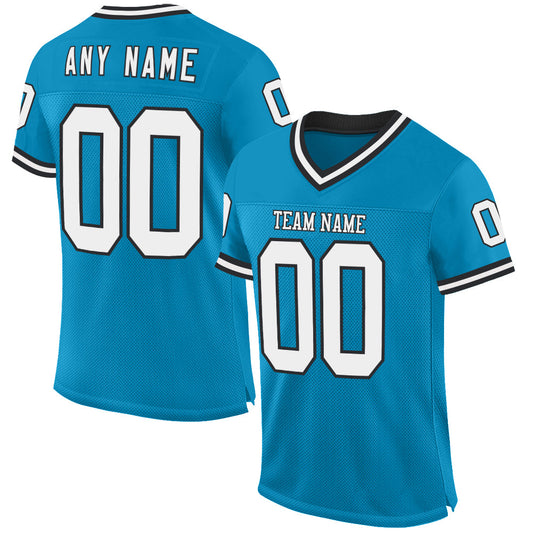 Custom Panther Blue White-Black Mesh Authentic Throwback Football Jersey - Main View