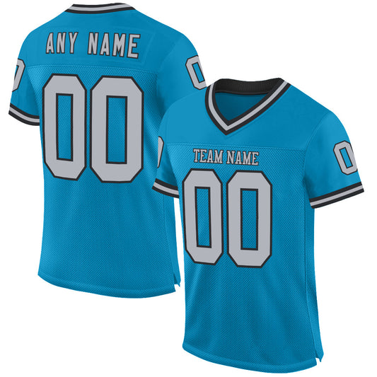 Custom Panther Blue Gray-Black Mesh Authentic Throwback Football Jersey - Main View