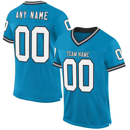 Custom Panther Blue White-Black Mesh Authentic Throwback Football Jersey - Main View