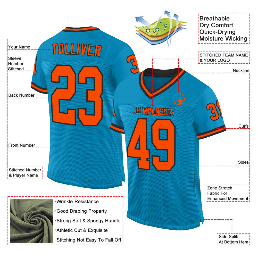 Custom Panther Blue Orange-Black Mesh Authentic Throwback Football Jersey view 2