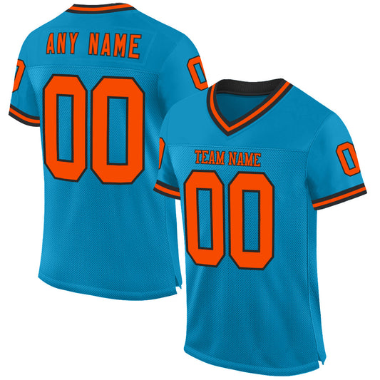 Custom Panther Blue Orange-Black Mesh Authentic Throwback Football Jersey - Main View