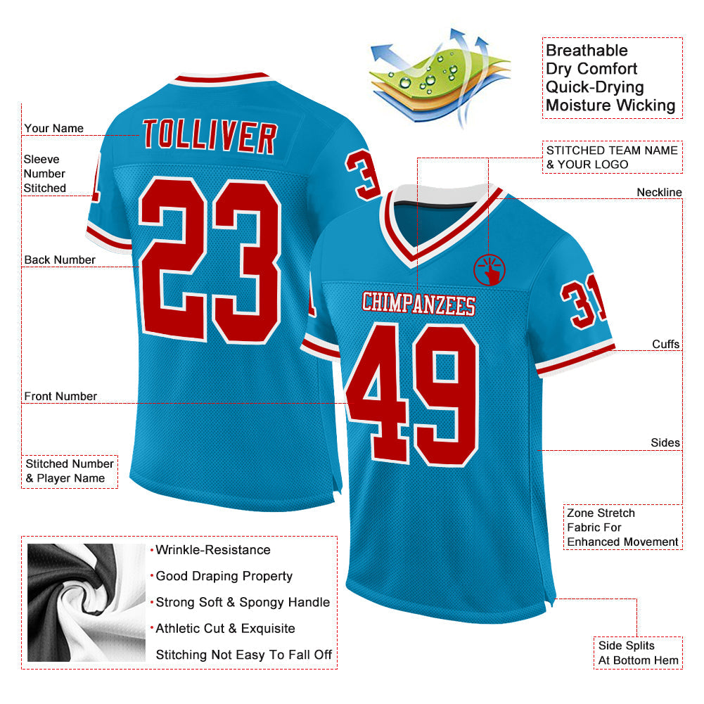 Custom Panther Blue Red-White Mesh Authentic Throwback Football Jersey view 2