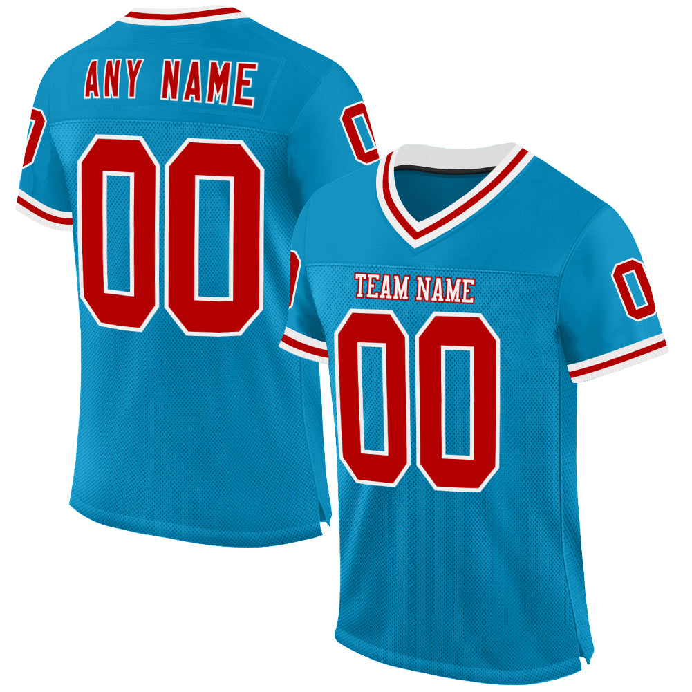 Custom Panther Blue Red-White Mesh Authentic Throwback Football Jersey - Main View