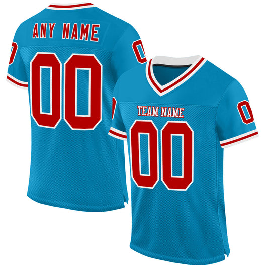 Custom Panther Blue Red-White Mesh Authentic Throwback Football Jersey - Main View