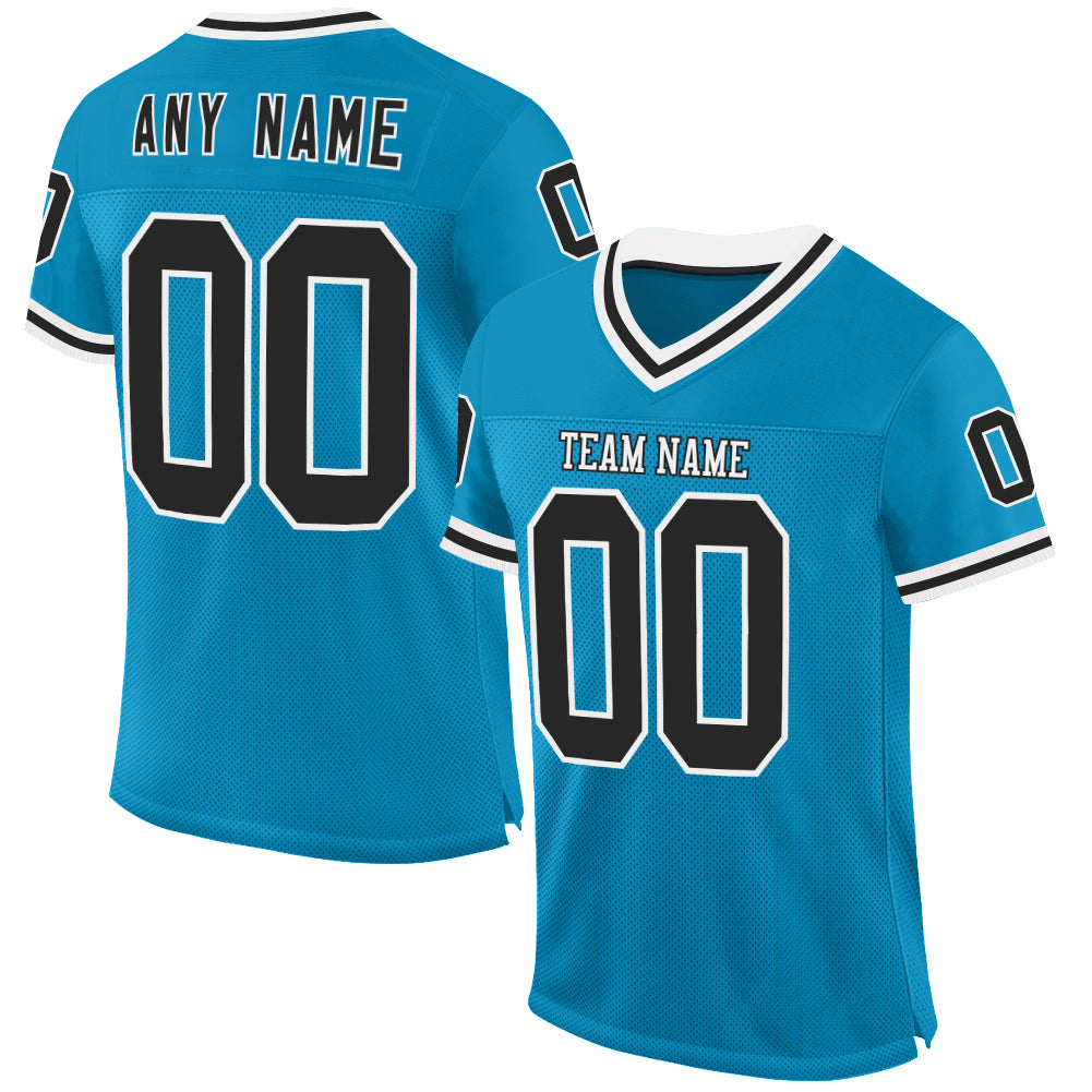 Custom Panther Blue Black-White Mesh Authentic Throwback Football Jersey - Main View