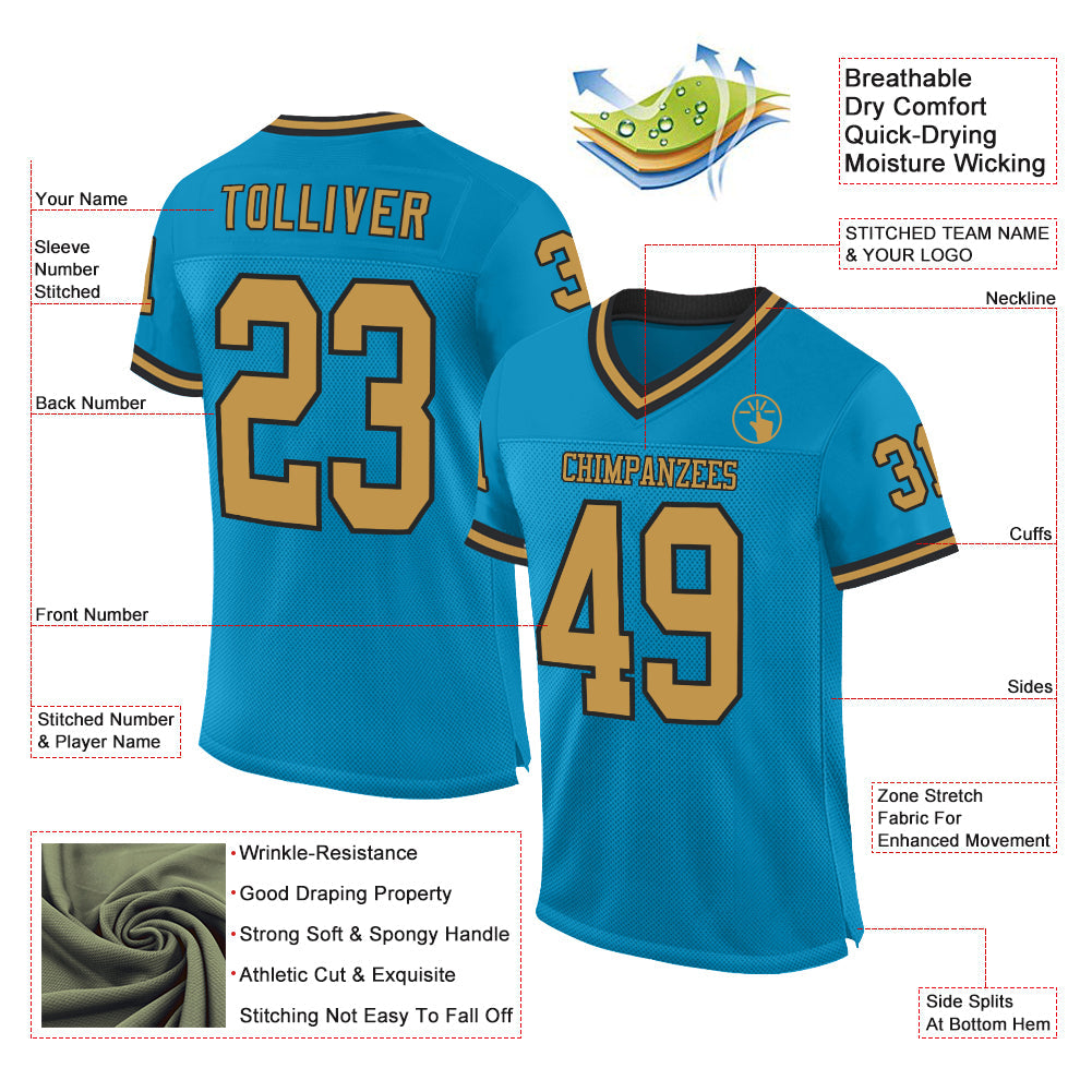 Custom Panther Blue Old Gold-Black Mesh Authentic Throwback Football Jersey view 2