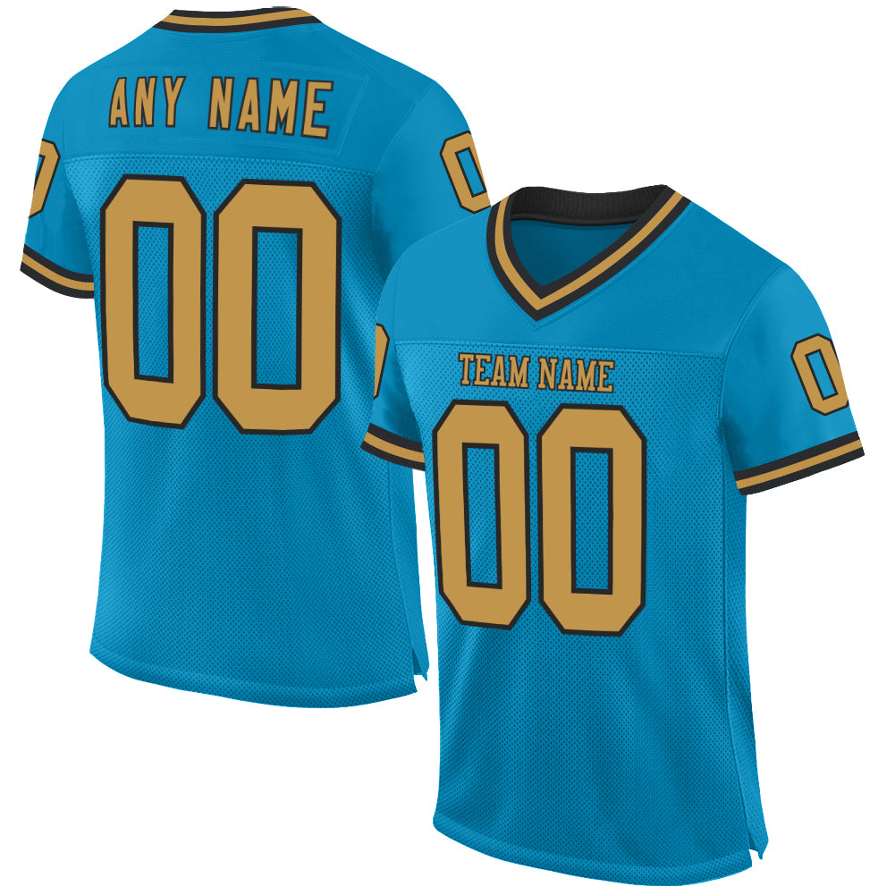 Custom Panther Blue Old Gold-Black Mesh Authentic Throwback Football Jersey - Main View
