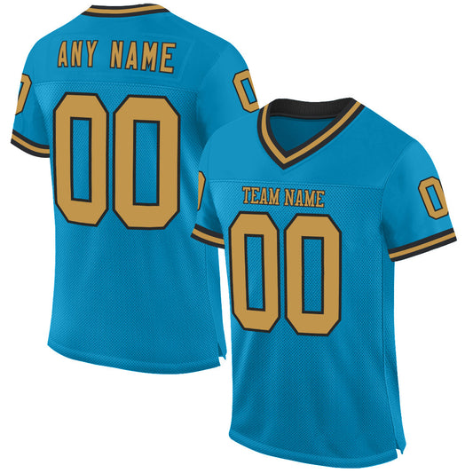 Custom Panther Blue Old Gold-Black Mesh Authentic Throwback Football Jersey - Main View