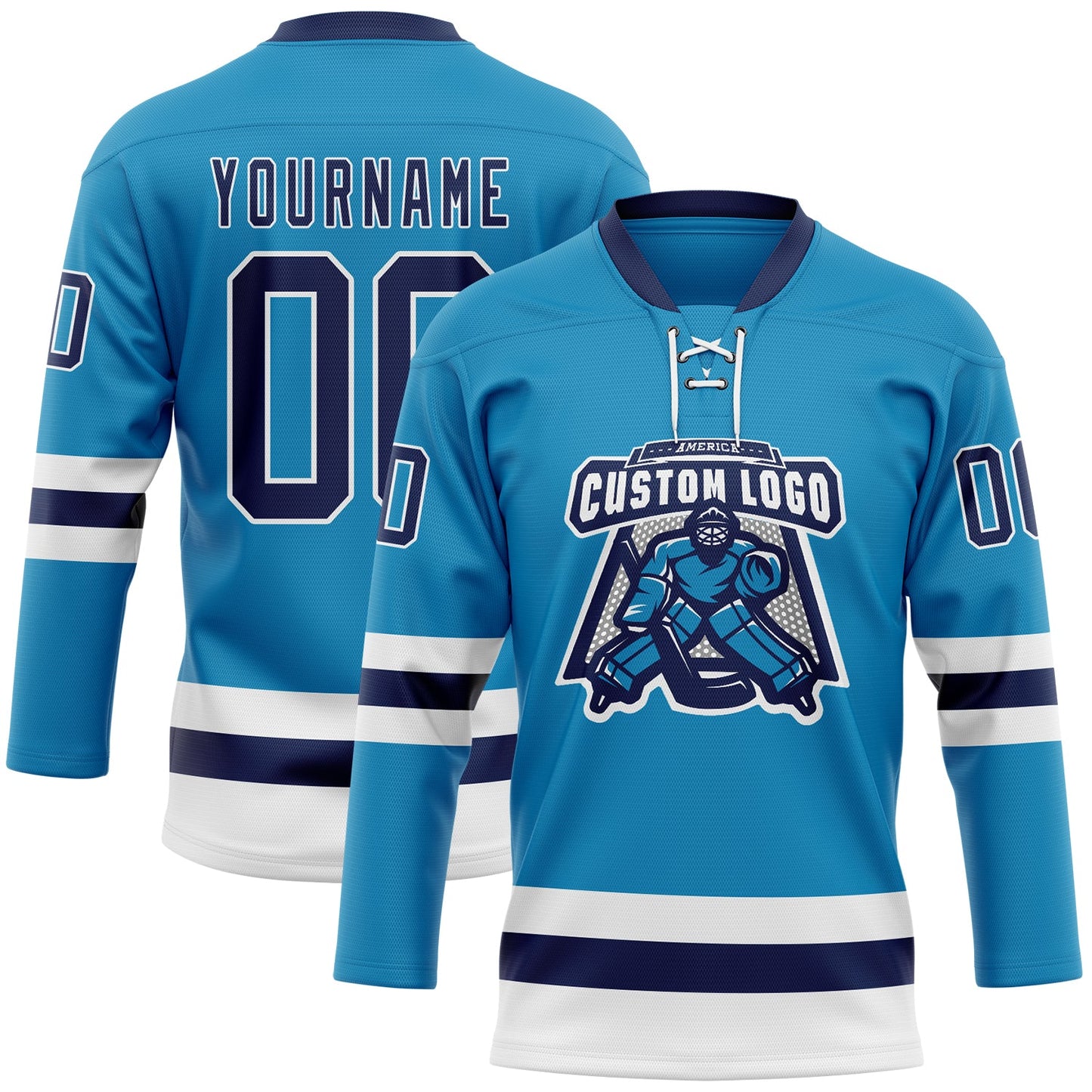 Custom Panther Blue Navy-White Hockey Lace Neck Jersey view 2