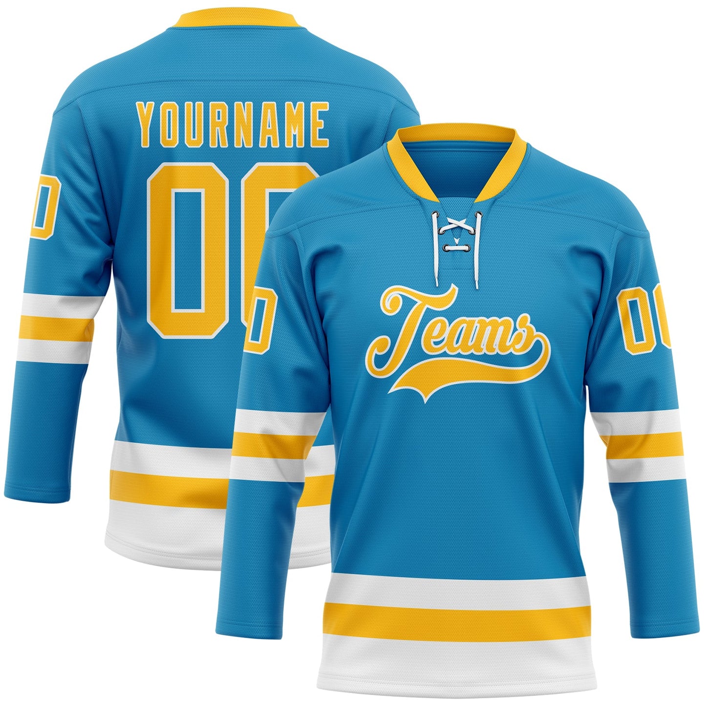 Custom Panther Blue Gold-White Hockey Lace Neck Jersey - Main View