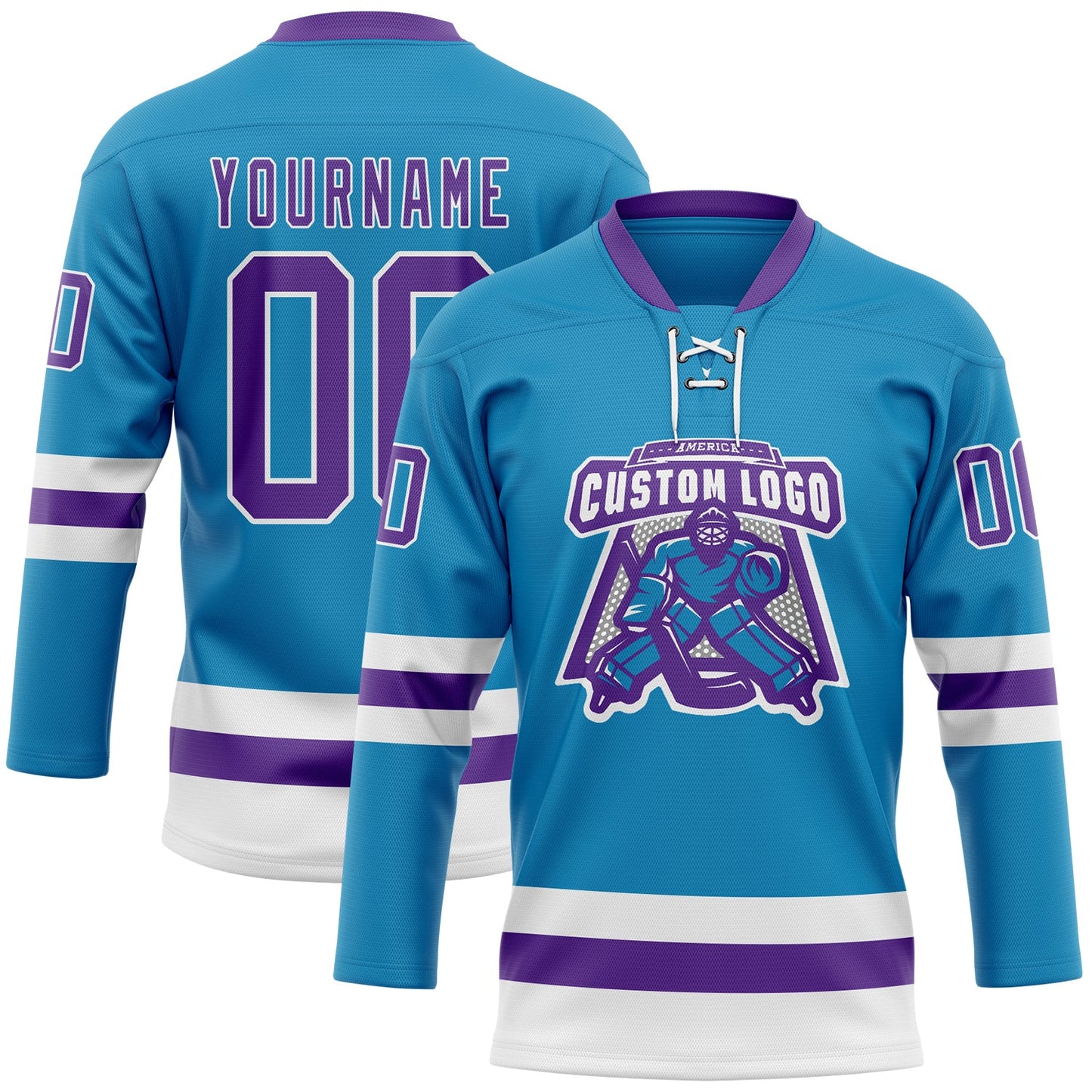 Custom Panther Blue Purple-White Hockey Lace Neck Jersey view 2