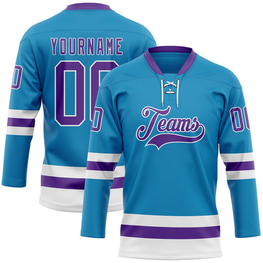 Custom Panther Blue Purple-White Hockey Lace Neck Jersey - Main View