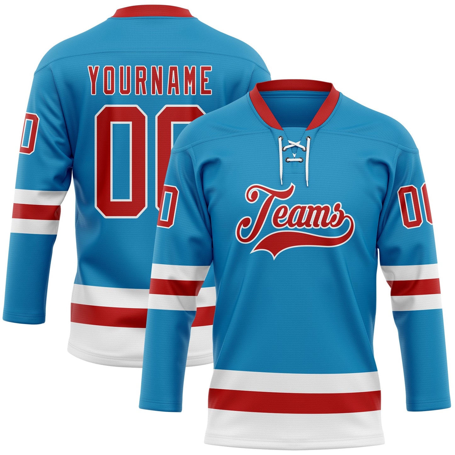 Custom Panther Blue Red-White Hockey Lace Neck Jersey - Main View