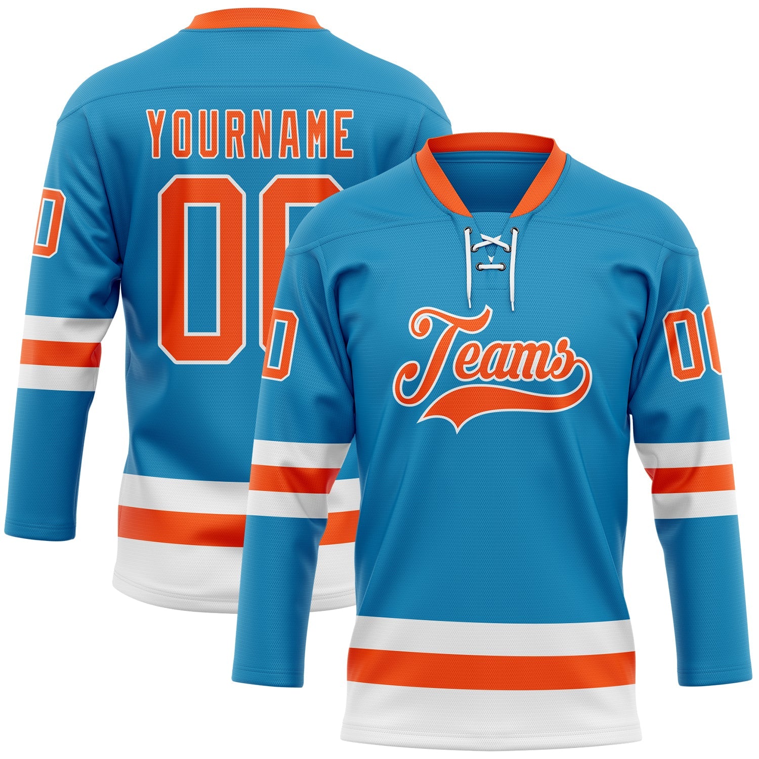 Custom Panther Blue Orange-White Hockey Lace Neck Jersey - Main View