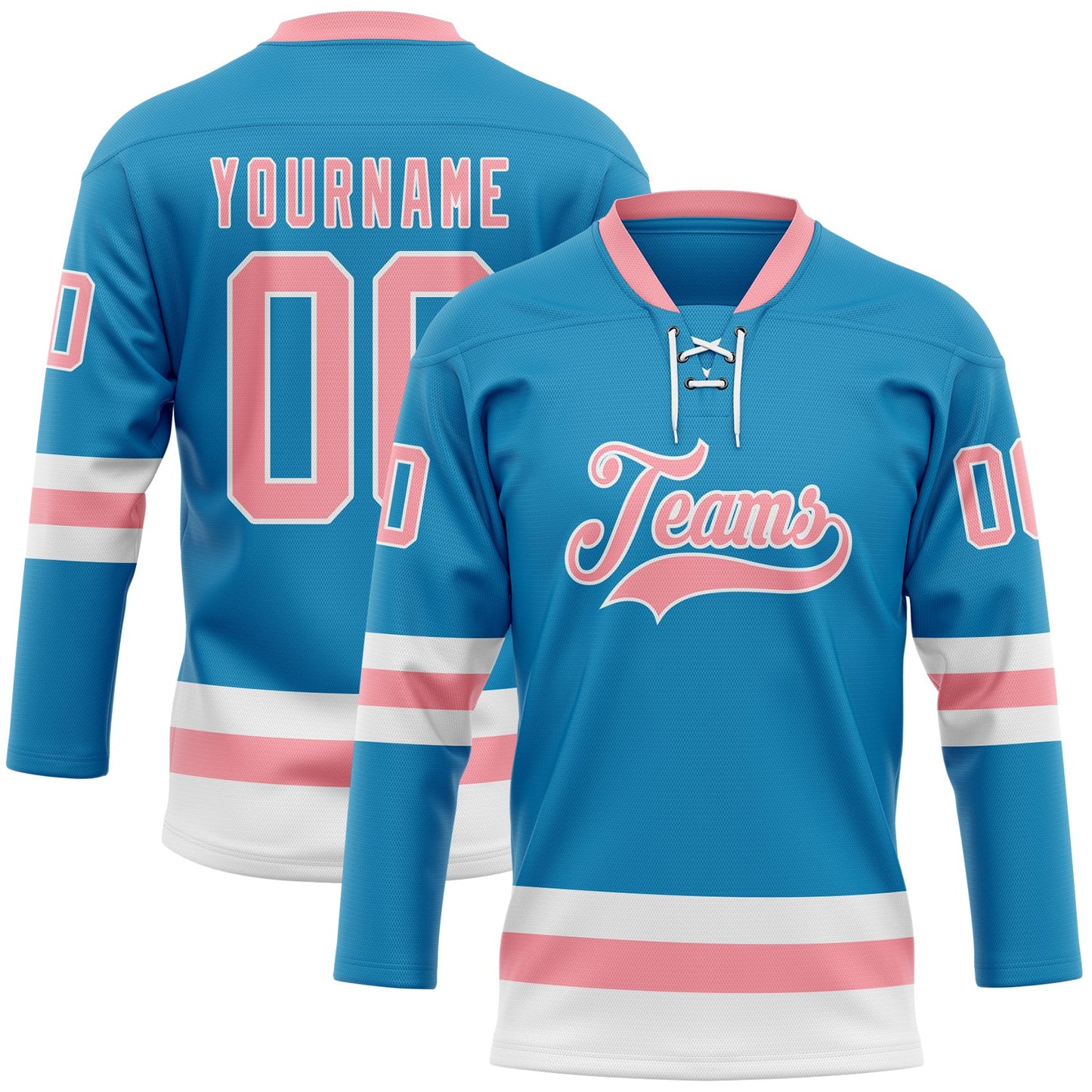 Custom Panther Blue Medium Pink-White Hockey Lace Neck Jersey - Main View