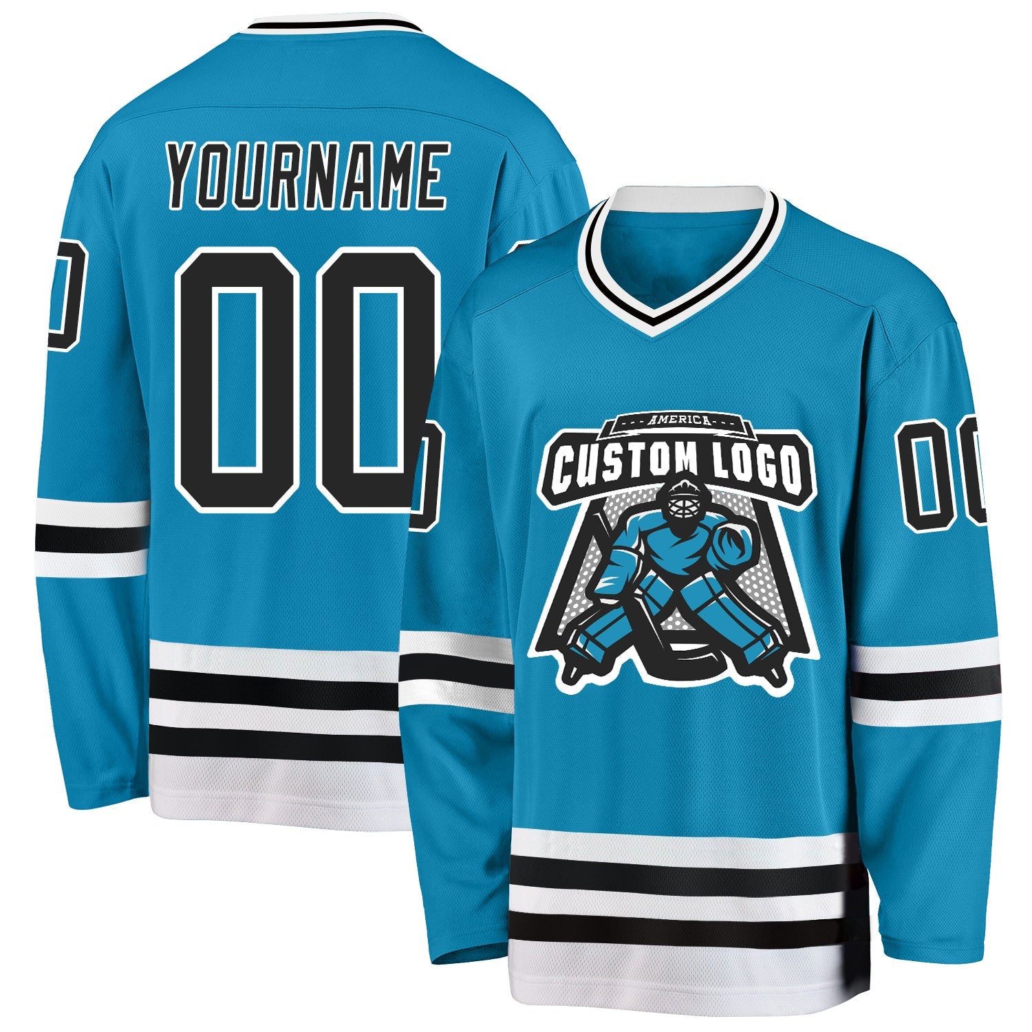 Custom Panther Blue Black-White Hockey Jersey view 2