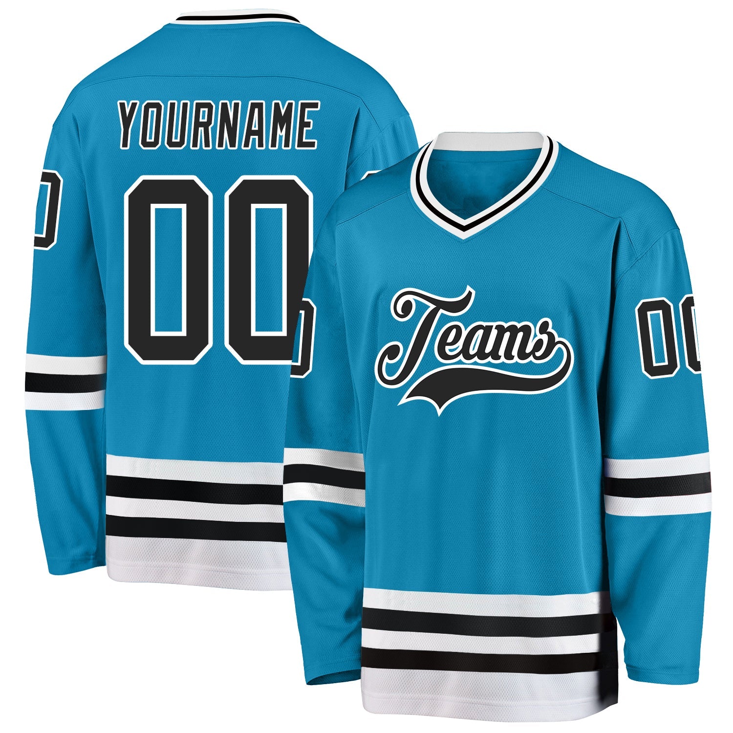 Custom Panther Blue Black-White Hockey Jersey - Main View