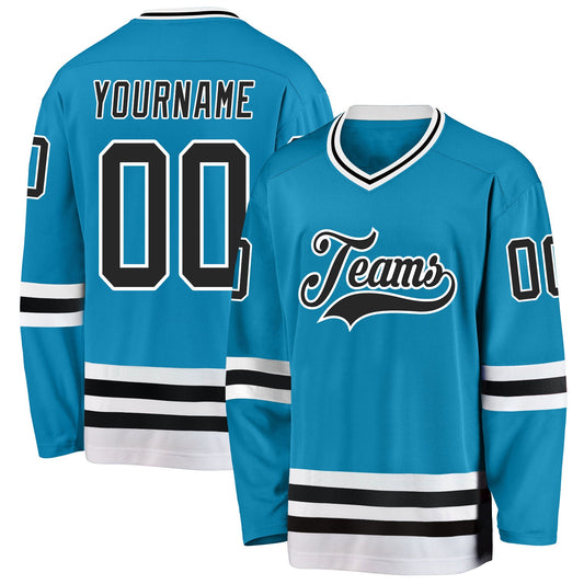 Custom Panther Blue Black-White Hockey Jersey - Main View