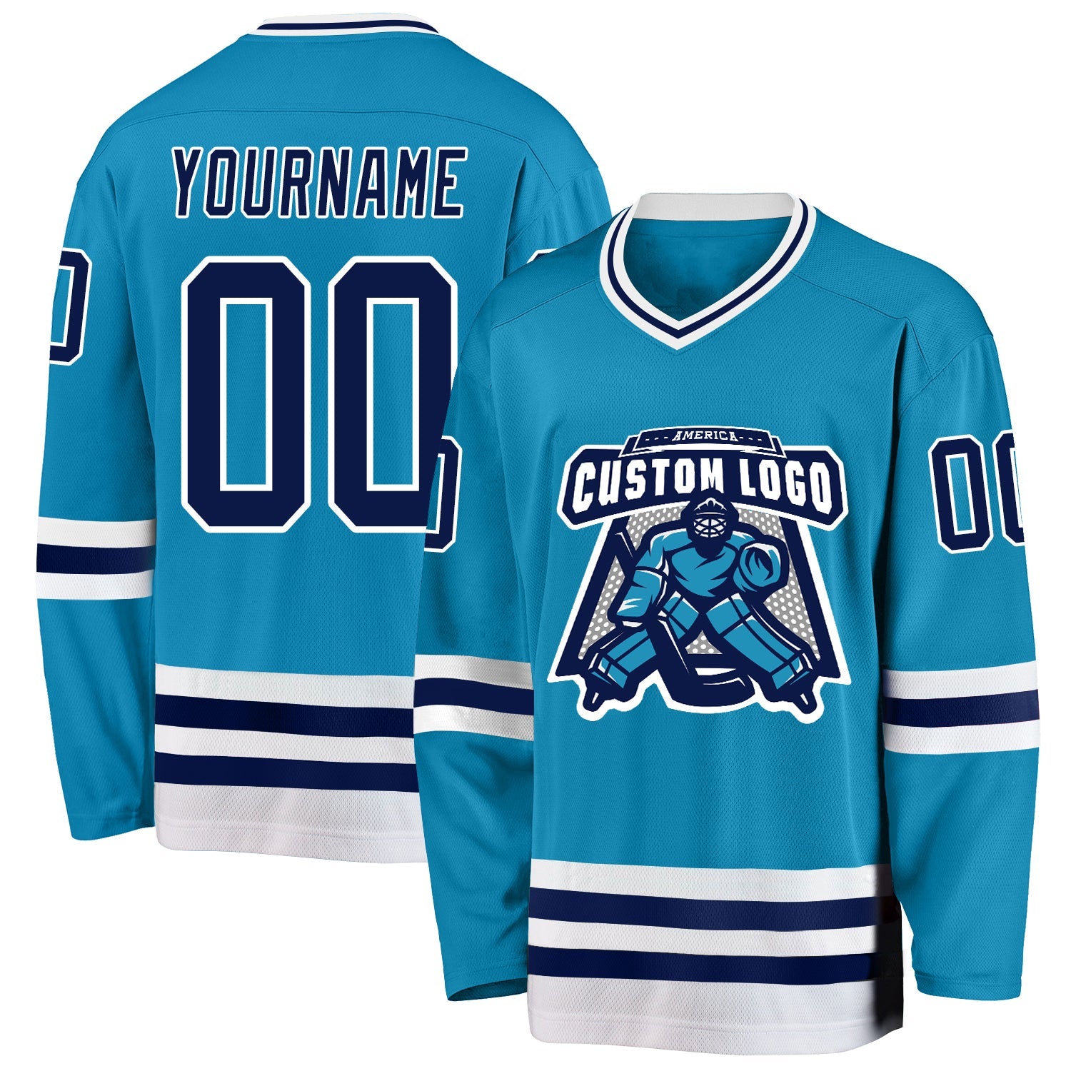 Custom Panther Blue Navy-White Hockey Jersey view 2