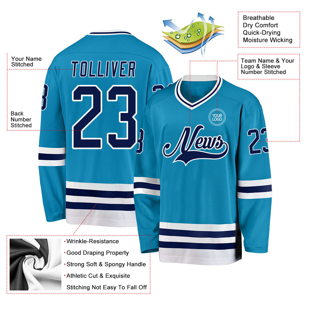 Custom Panther Blue Navy-White Hockey Jersey view 3